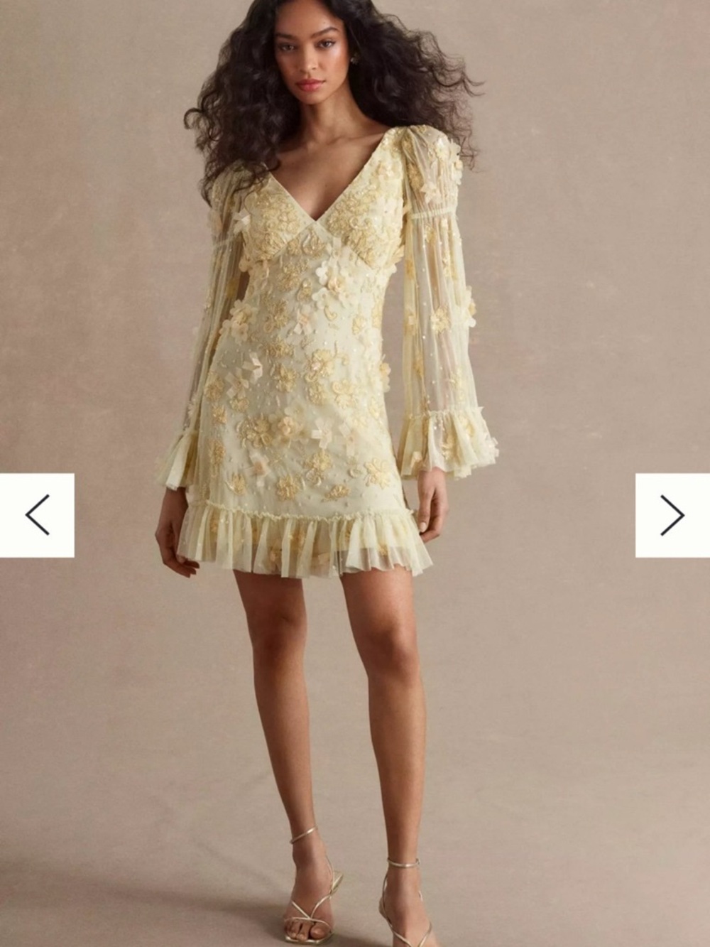 Mac Duggal Floral Embellished Long Sleeve Ruffle Hem Dress-Women